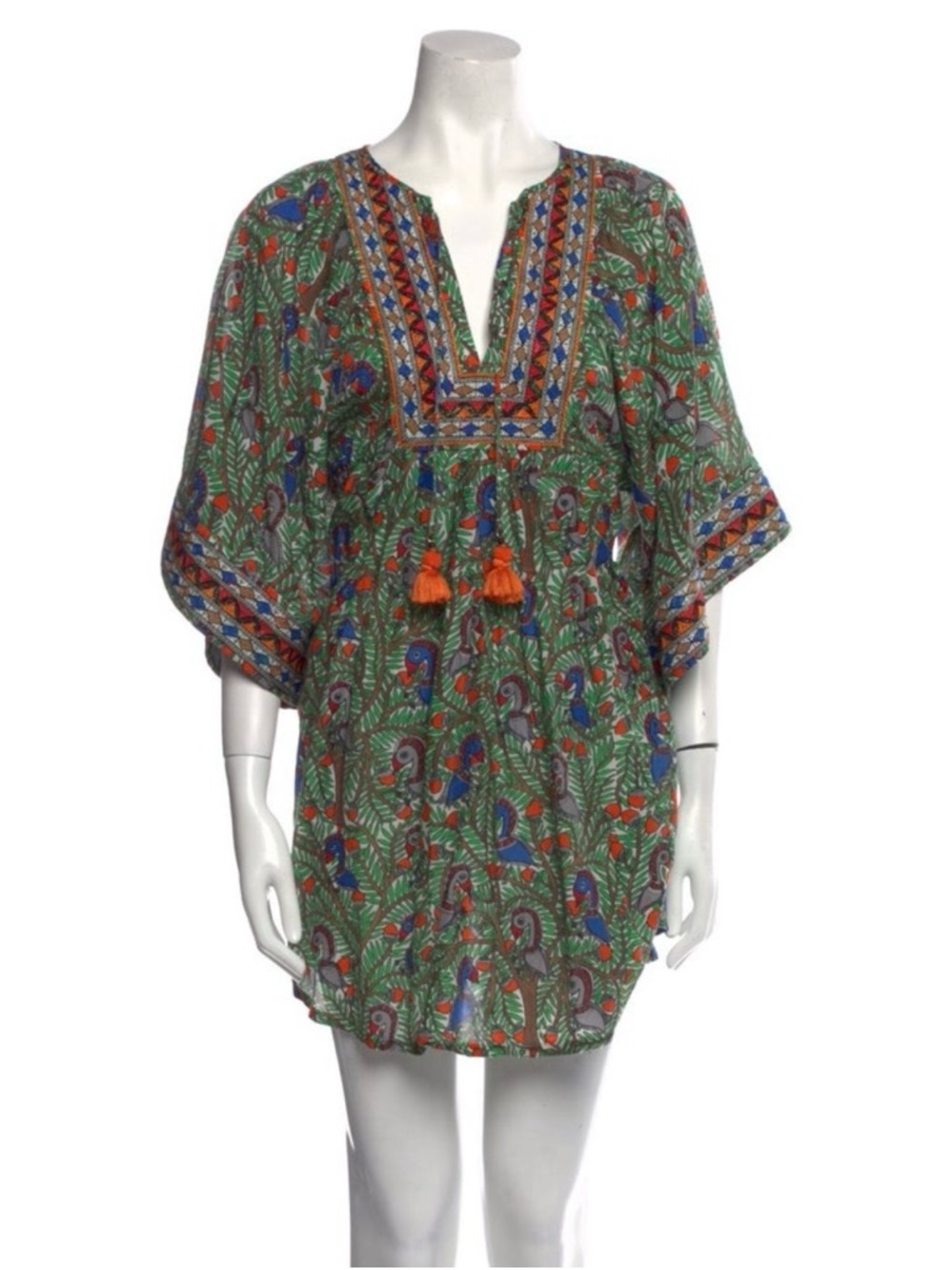NWOT - Tory Birch Tropical Bird Embroidered V-Neck Tunic